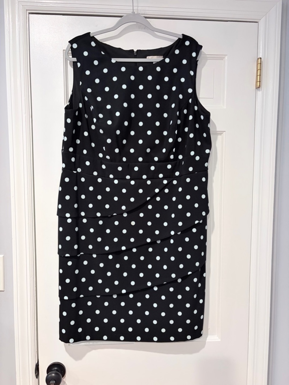 Signature Sabrina Black White Polka Dot Dress 18W Layered Sheath